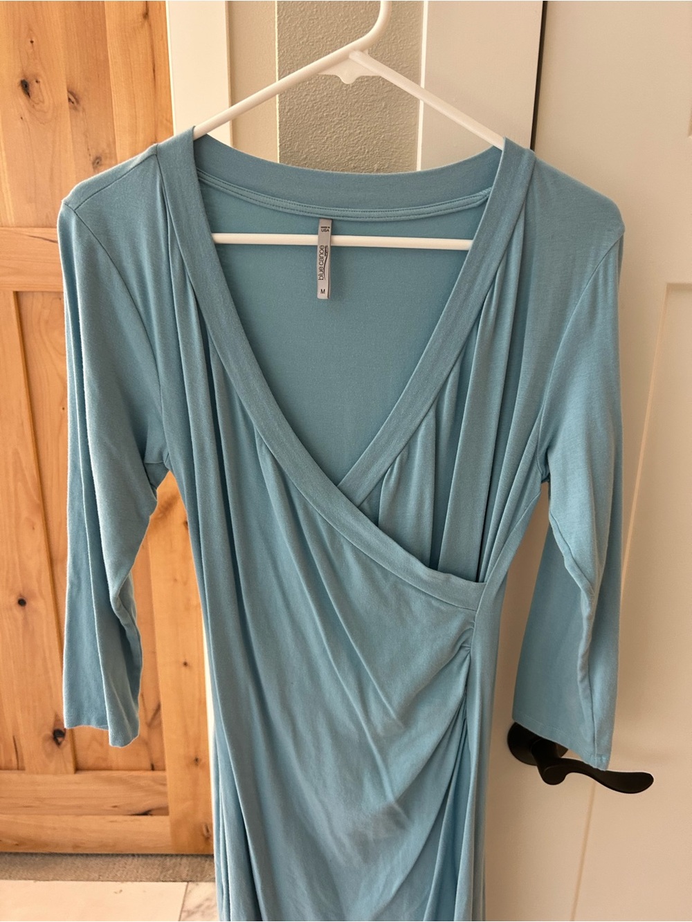 Blue Canoe Organic Cotton Organic Bamboo Light Blue Faux Wrap-Style Dress